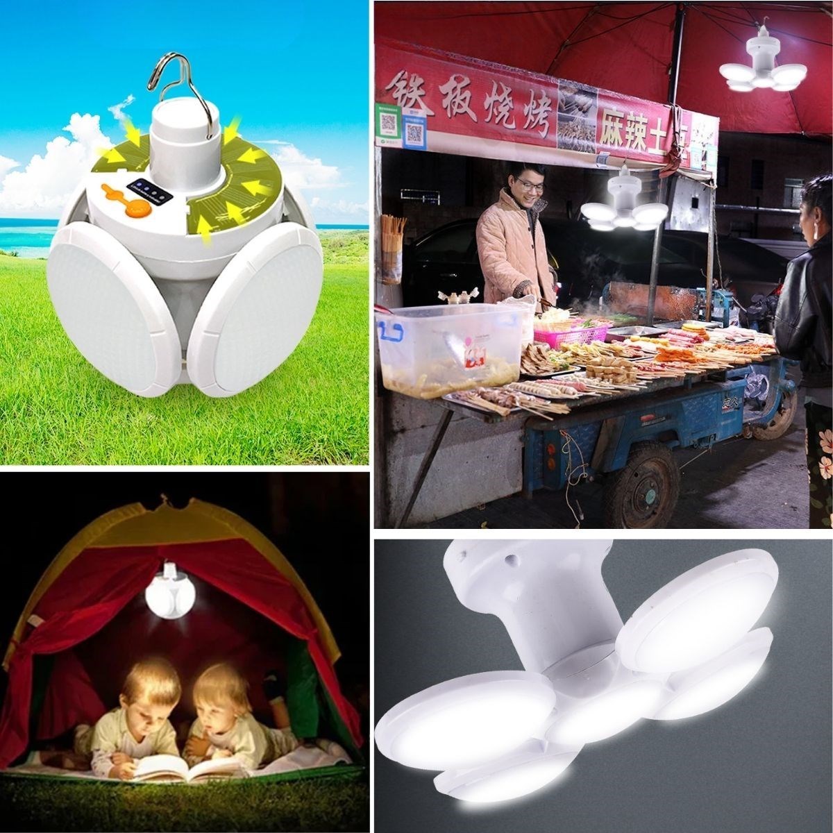shop® 5 Led'li 3 Farklı Işık Modlu Açılıp Kapanabilir Led Kanatlı Güneş Enerjili Solar Aydınlatma Asılabilir Kamp Feneri