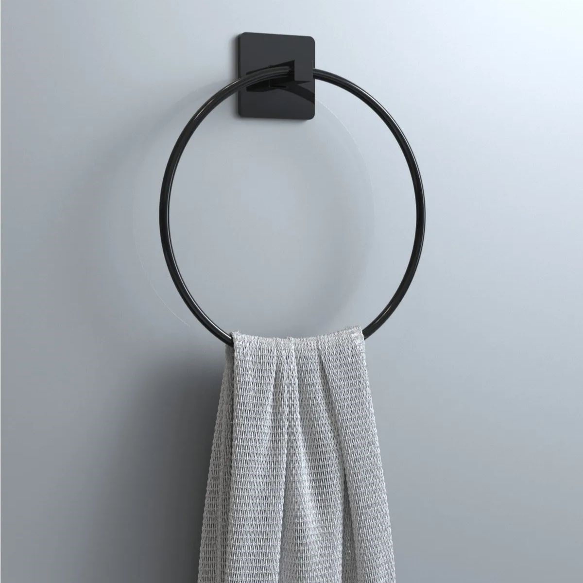 shop® Kendiliğinden Yapışkanlı Siyah Paslanmaz Metal Yuvarlak Havluluk