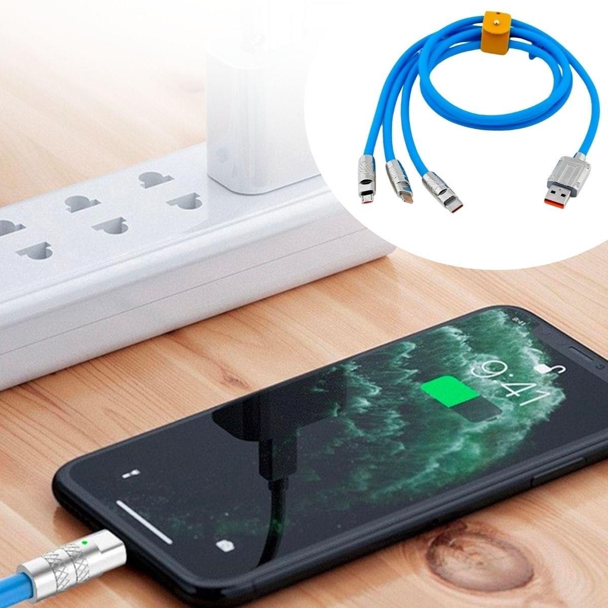 shop®Kutulu  3 Şarj Aleti 1 Arada Çinko Alaşım Hızlı Şarj Kablosu Mavi 3 in 1