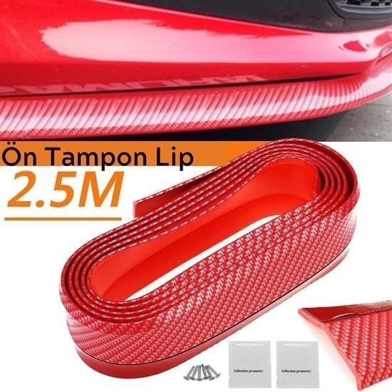 shop® Kırmızı Renkli 2,5 Metre Araba Oto Ön Tampon Koruyucu Kauçuk Pratik Tampon Şerit Bant Döşeme