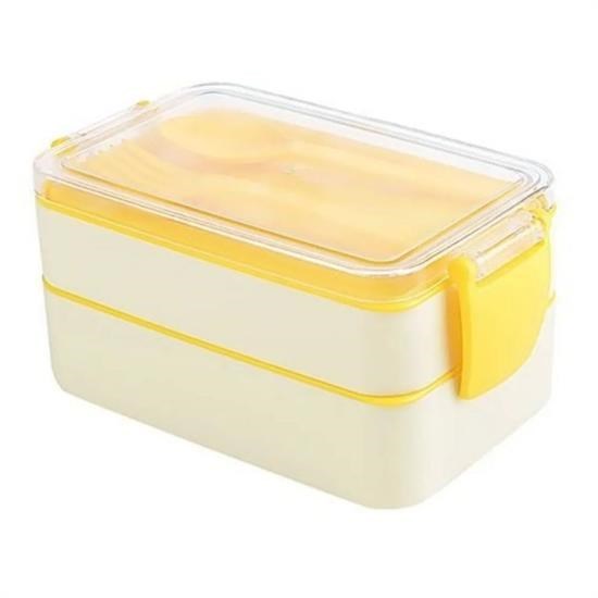 shop® 2 Bölmeli Çok Amaçlı 900 ml Kapasiteli Çatal Kaşıklı Dayanıklı Beslenme Kabı Yiyecek Kutusu 
