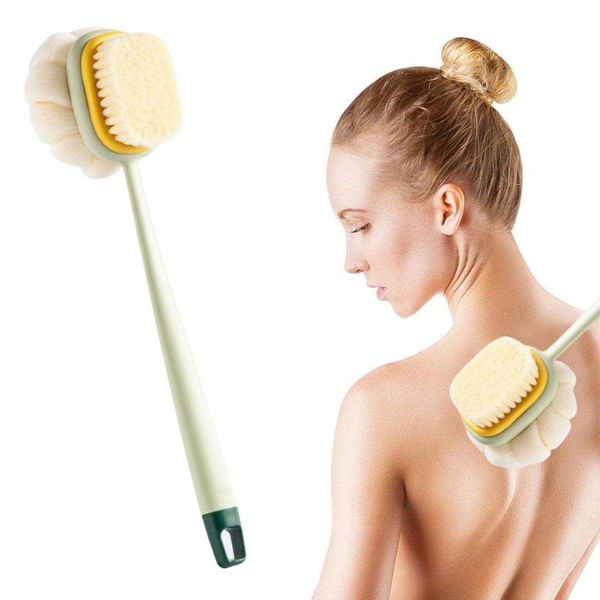  shop®  2'si 1 Arada Çift Taraflı Uzun Saplı Fırçalı Banyo Vücut Sırt Fırçası Banyo Lifi