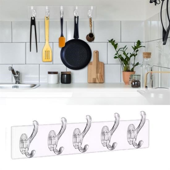 shop® 5'li Güçlü Yapışkanlı Şeffaf Duvar Askısı Banyo Mutfak Düzenleyici Pratik Askılık