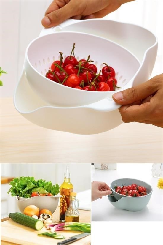 shop® Çok Amaçlı 360 Derece Dönebilir Pratik Hazneli Mutfak Süzgeç Elek