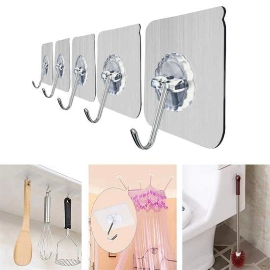 shop® Süper Güçlü Yapışkanlı Suya Dayanıklı Şeffaf Askı 5li Set Yeniden Kullanılabilir Kancalar