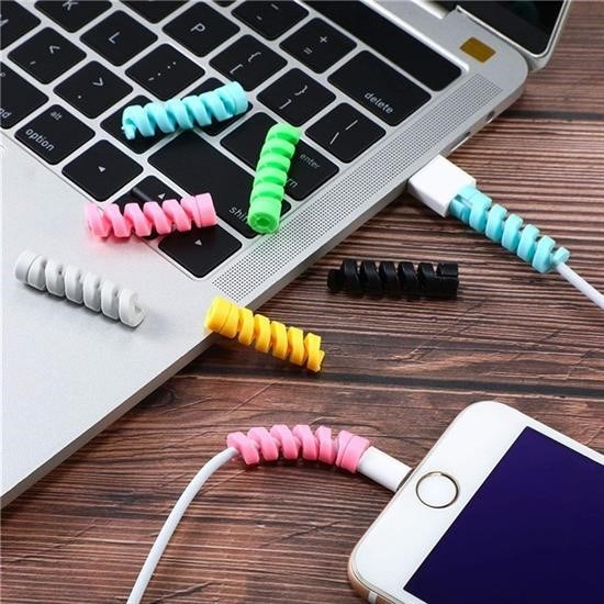 shop® 4lü Apple, Android Şaj Kablosu Koruyucu Silikon Spiral Yay Aparat