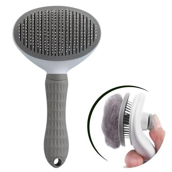 shop® Kedi Köpek Tüy Toplayıcı Kendini Temizleyebilen Ergonomik Rahat Evcil Hayvan Tarağı Gri