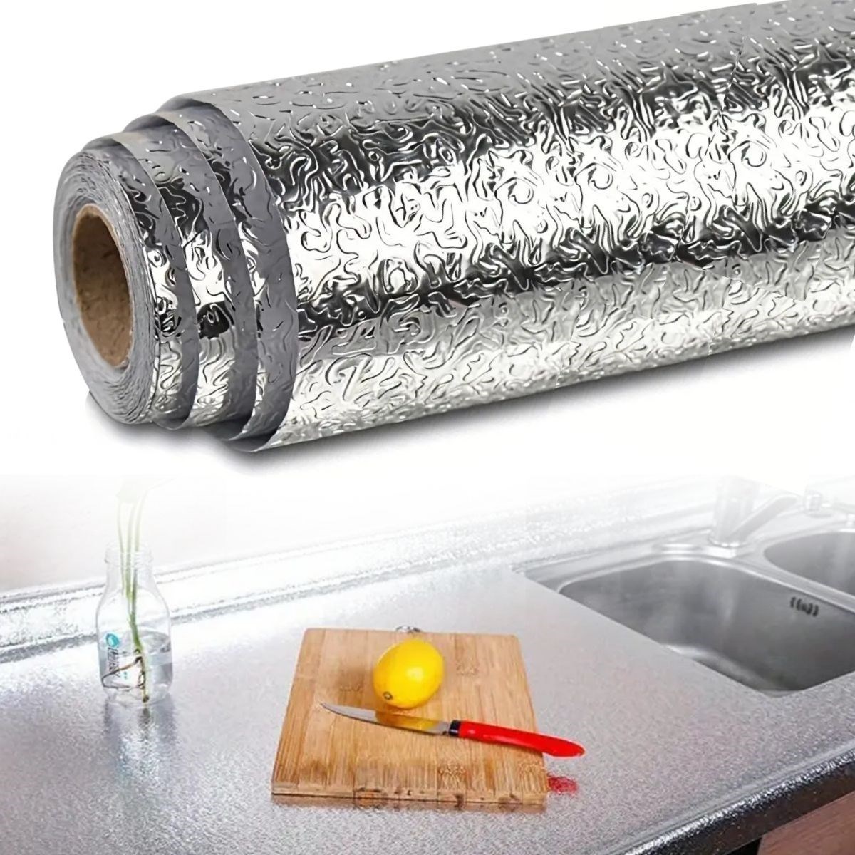 shop® Rulo Gümüş Alüminyum Folyo Duvar Kağıdı, Kendinden Yapışkanlı Raf İçi, Su Geçirmez Folyo  2 mt x 60 cm