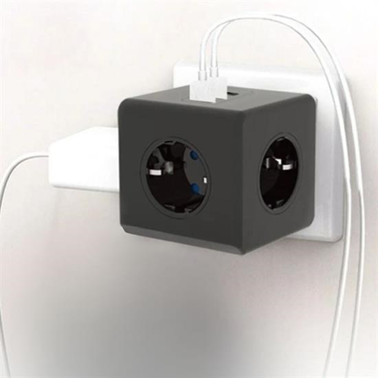 shop® Isıya Dayanıklı Termal Akım Korumalı ve Çocuk Korumalı 3 Priz Girişli 3 USB Girişli Küp Priz