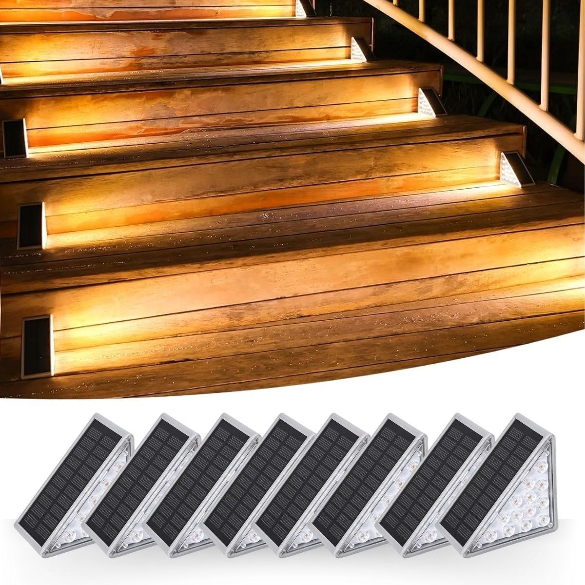shop® 8 Adet Üçgen  Güneş Enerjisi ile Şarj Olan Dış Mekan Solar Basamak Köşe Lambası