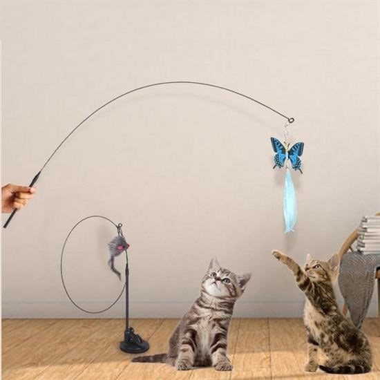 shop® Vantuzlu Tüylü Zilli Olta Kedi Oyuncağı 2 Oltalı