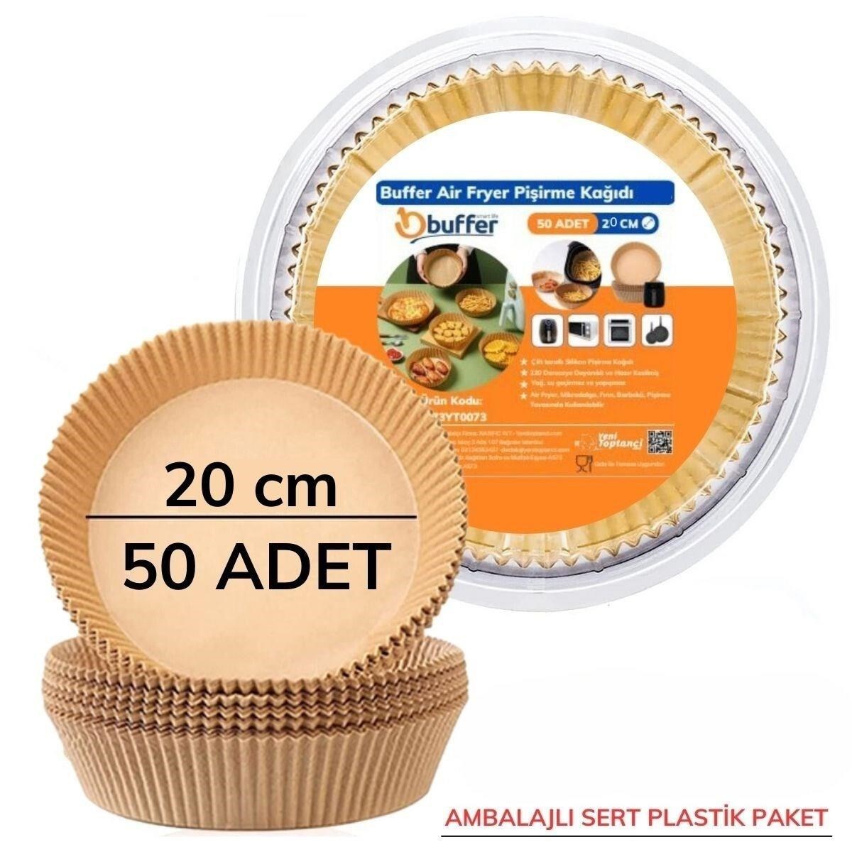 shop® 50 Adet 20 cm Air Fryer Pişirme Kağıdı Tek Kullanımlık Yağ Geçirmez Yuvarlak Tabak Model PVC