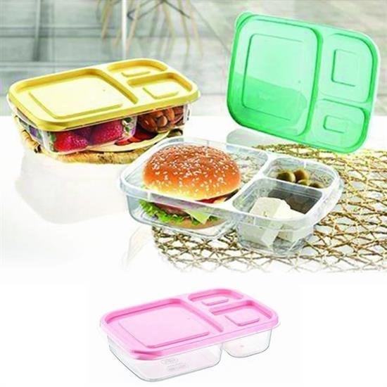 shop® 3 Bölmeli Sefer Tası Pratik Kolay Gıda Diyet Saklama Erzak Kabı