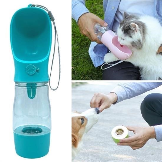 shop® Taşınabilir Mama Hazneli Evcil Hayvan Suluğu Seyahat Kabı Kilitlenebilen Su Sızdırmaz 380ML