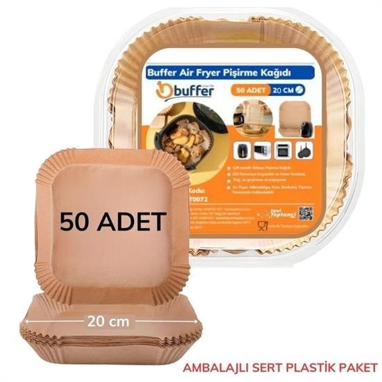 shop® 50 Adet Air Fryer Pişirme Kağıdı Tek Kullanımlık Yağ Geçirmez Yapışmaz Kare Tabak Model PVC