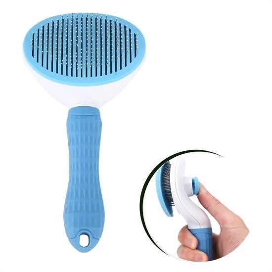 shop® Kedi Köpek Tüy Toplayıcı Kendini Temizleyebilen Ergonomik Saplı Evcil Hayvan Tarağı Mavi 
