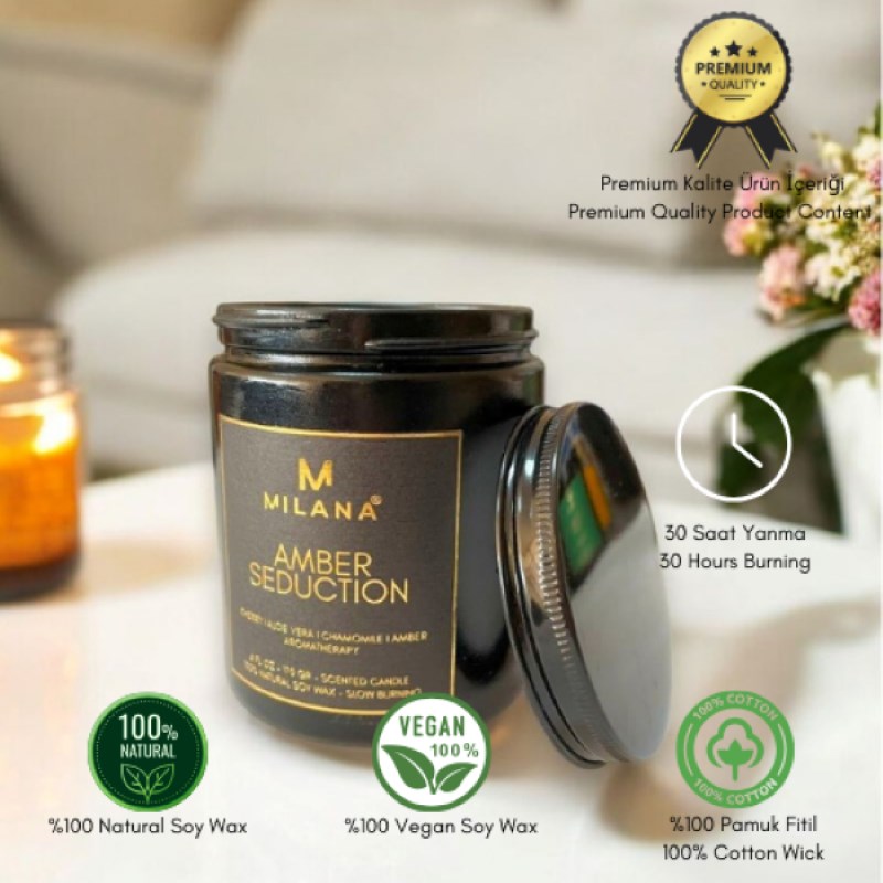 Siyah Kavanoz Kokulu Mum Amber Seduction 170 Gr 6 Fl Oz