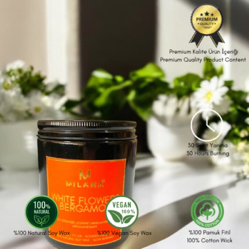 Siyah Kavanoz Kokulu Mum White Flowers Bergamot 170 Gr 6 Fl Oz