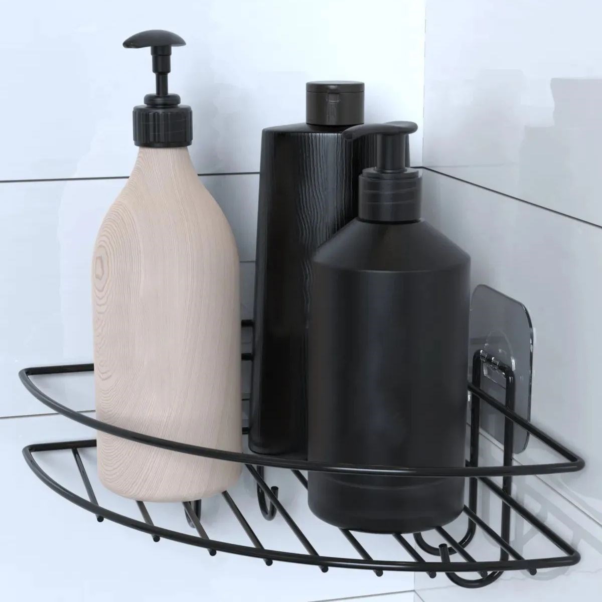 shop® Yapışkanlı Banyo Köşeliği Kancalı Köşe Rafı Duş Şampuanlık Duvar Düzenleyici Organizer Raf