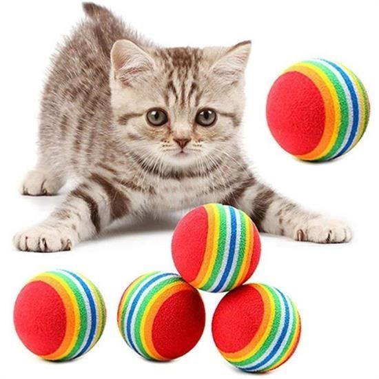 shop® 3lü Gökkuşağı Sünger Kedi Köpek Çiğneme Oyun Topu 4,2 cm