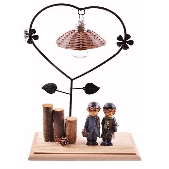 shop® Pilli Işıklı Romantik Çift Tema Büyük Boy Dekoratif Ahşap Biblo