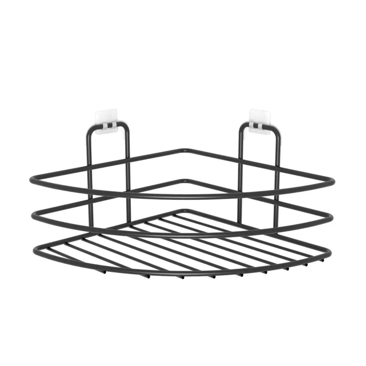 shop® Kendiliğinden Yapışkanlı Montaj Gerektirmeyen Tek Katlı Banyo Askı Köşe Şampuanlık Siyah