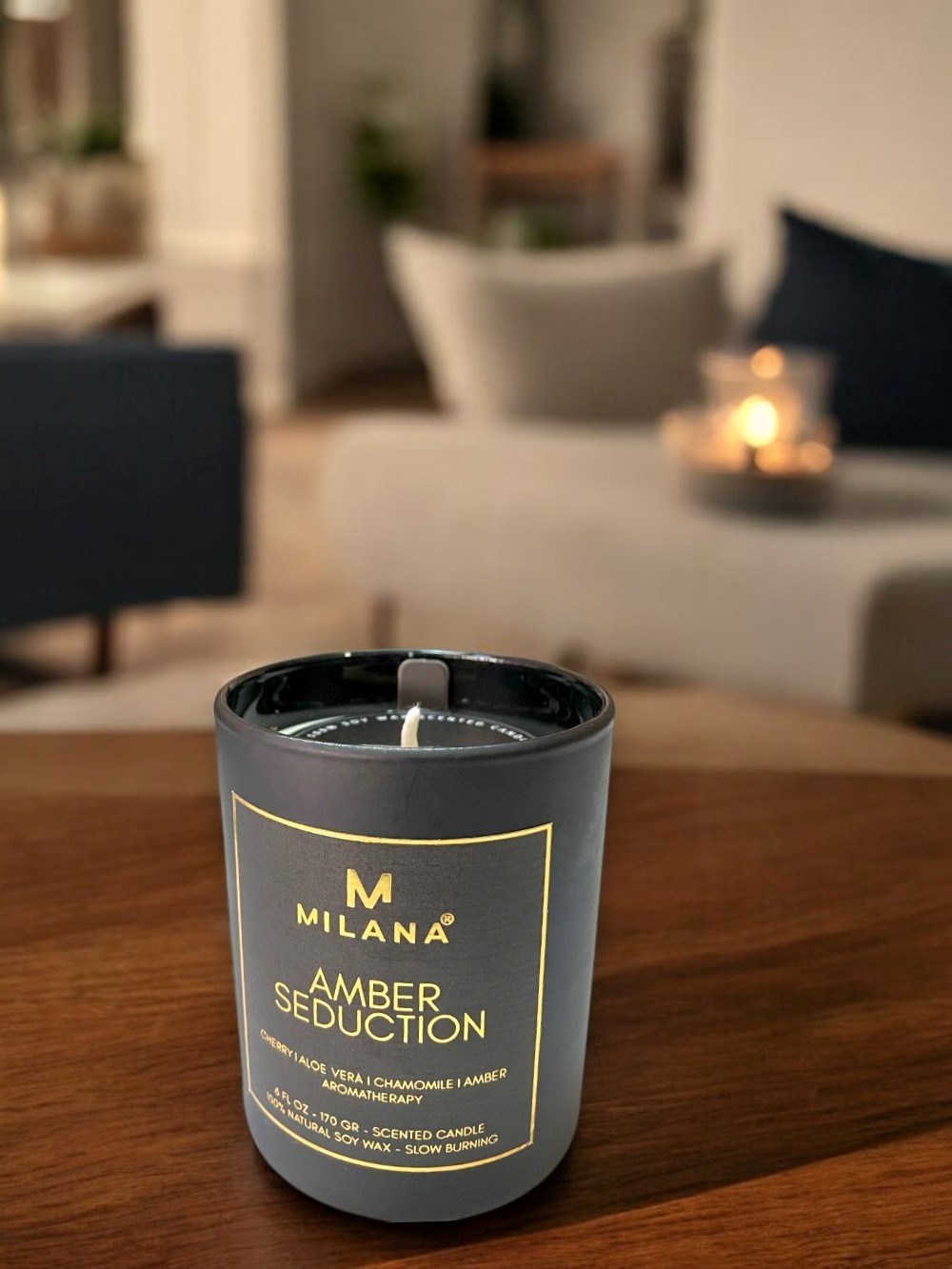 Siyah Mat Cam Bardak Kokulu Mum Amber Seduction 170 Gr 6 Fl Oz