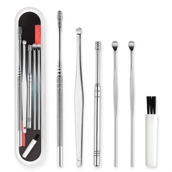 shop® 6 Parça Paslanmaz Çelik Kulak Balmumu Toplayıcı Çıkarıcı Temizleyici Bakımı Çubuk Seti