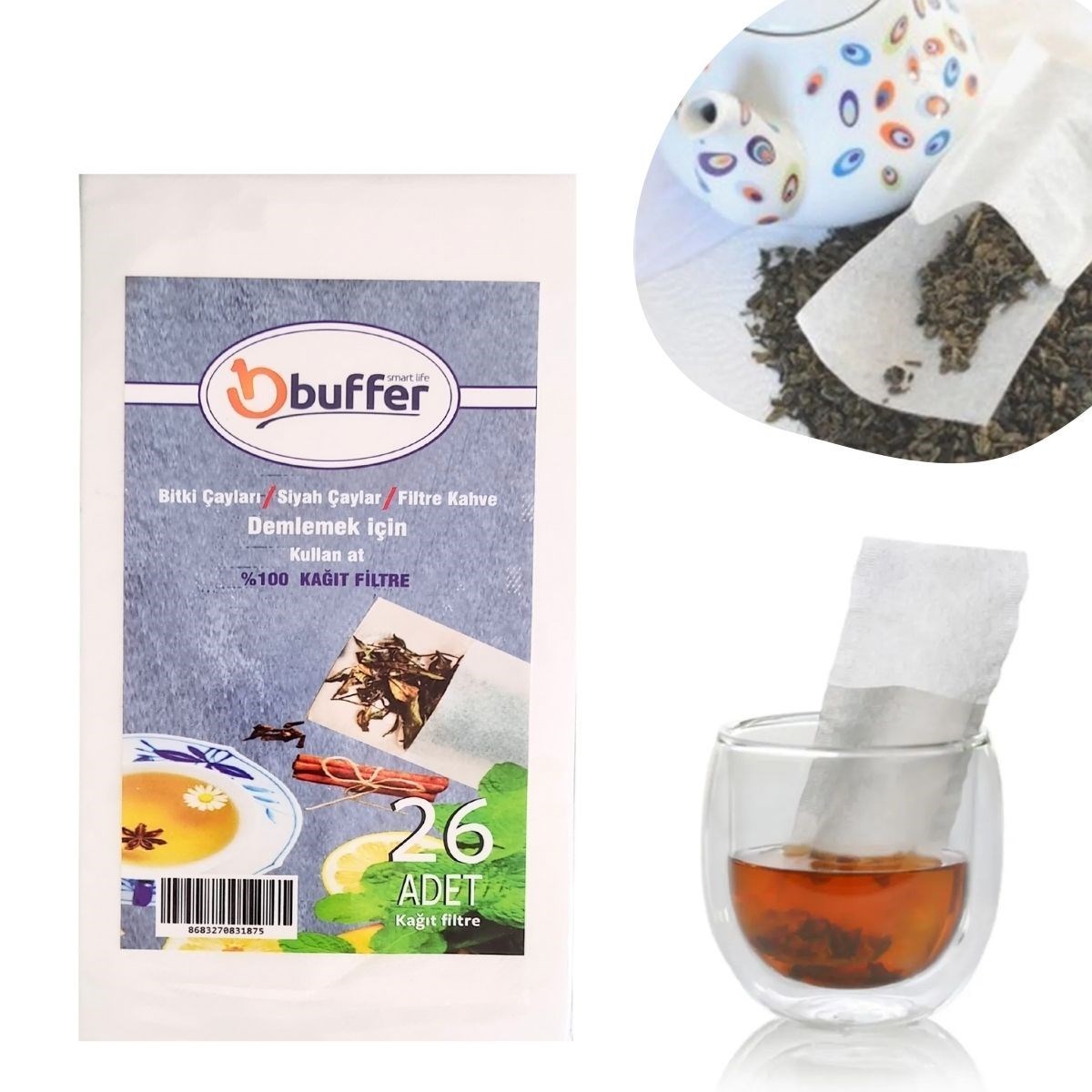 shop® 26 Adet Pratik Kullan At Çay,Bitki Çayı,Filtre Kahve Demleme Poşeti Süzgeci