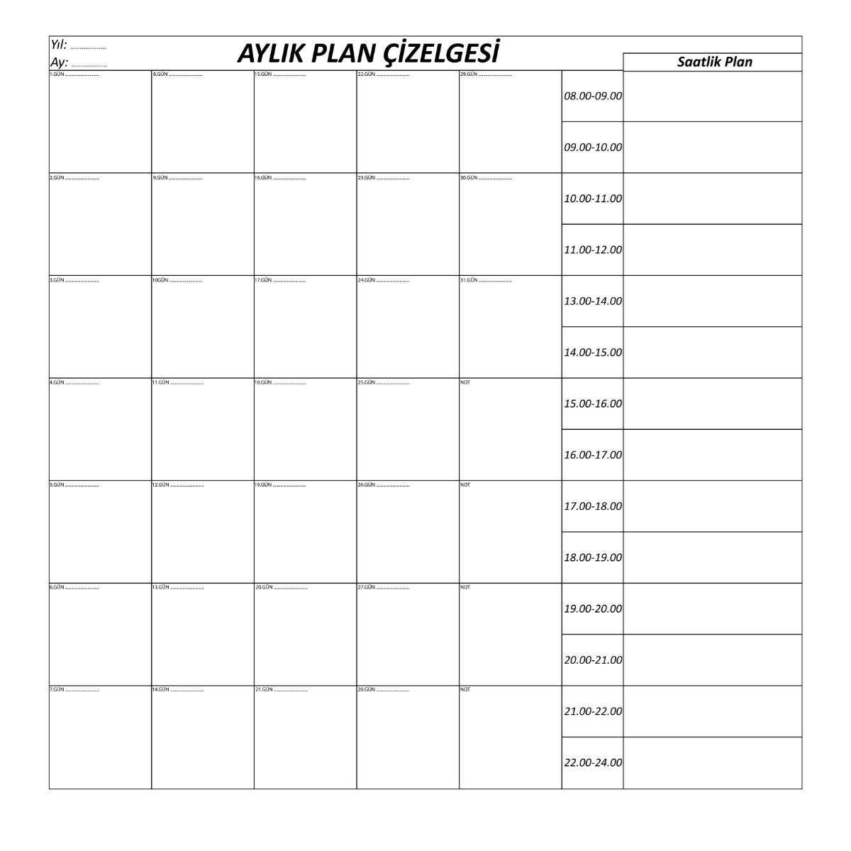 shop® Aylık Planlayıcı Manyetik Duvar Stickerı Takvim Plan Çizelgesi