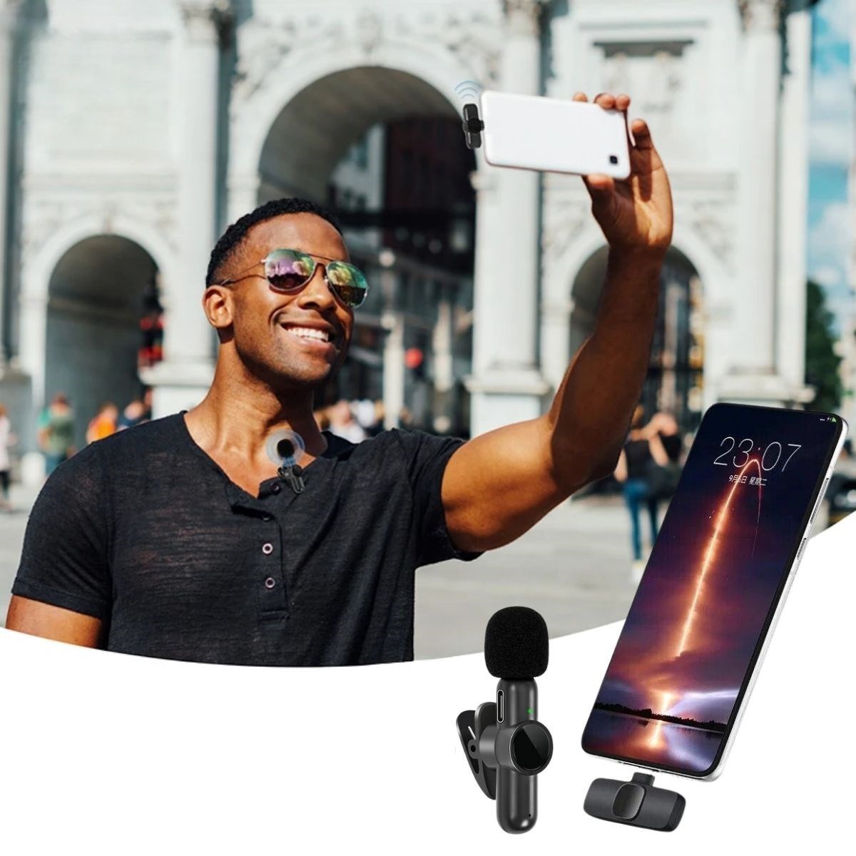 shop® Type C Uyumlu İphone Dönüştürücülü Kablosuz Yaka Mikrofonu Android ve İphone Uyumlu Mini Mikrofon