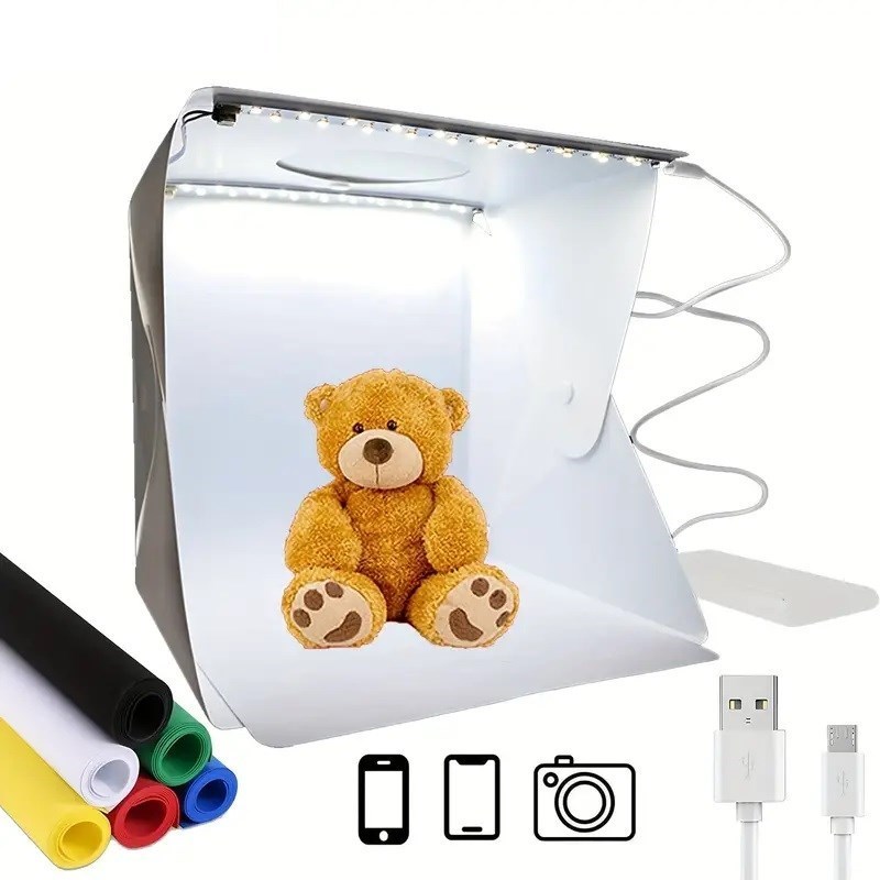 shop® Katlanır Işıklı Fotoğraf Stüdyosu 40x40 cm 6 Renk Fonlu Ürün Çekimi İçin Uygun Fotoğraf Çekim Kutusu