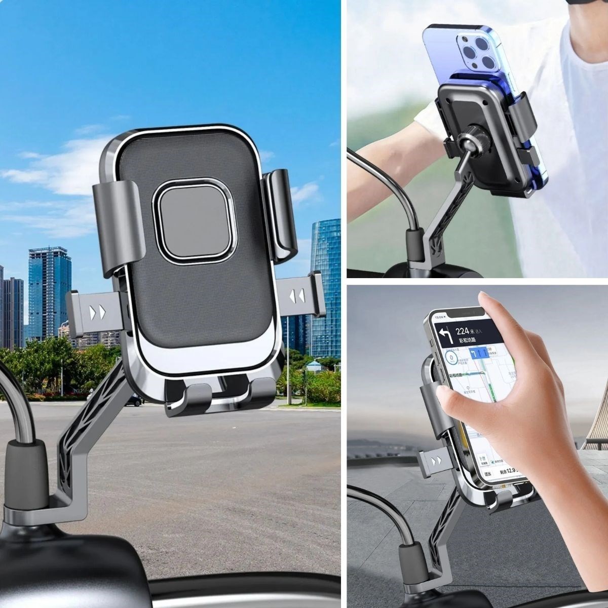 shop® Motor,Motosiklet,Bisiklet ,Scooter İçin 360 Derece Dönebilen Dikiz Aynası Versiyonu Telefon Tutucu Aparat