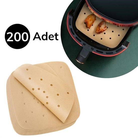 shop® 200 Adet Air Fryer Pişirme Kağıdı Tek Kullanımlık Pişirme Kağıdı Delikli Kare Model