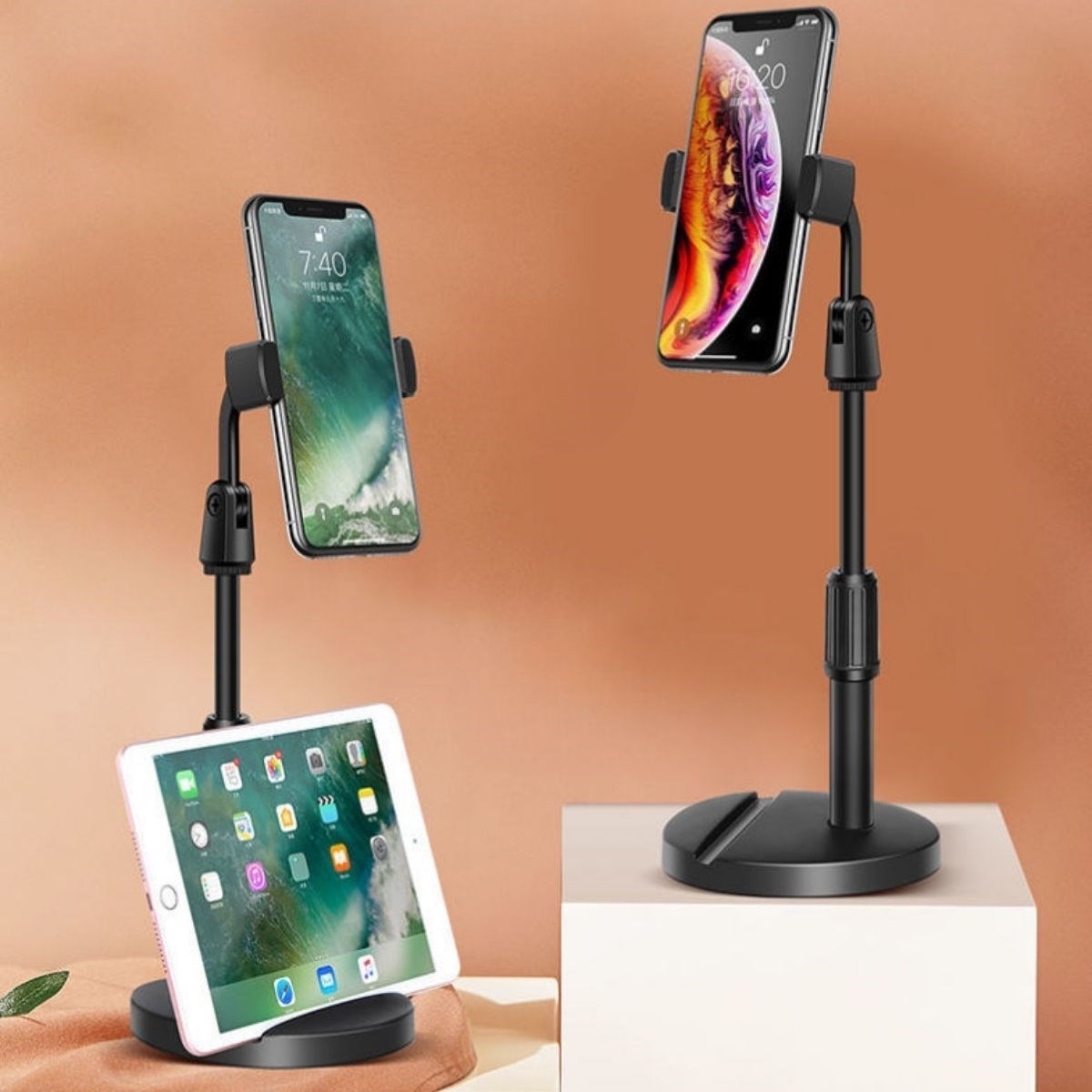 shop® Masa Üstü Tablet ve Telefon Tutucu Plastik Aparat Siyah Telefon Standı