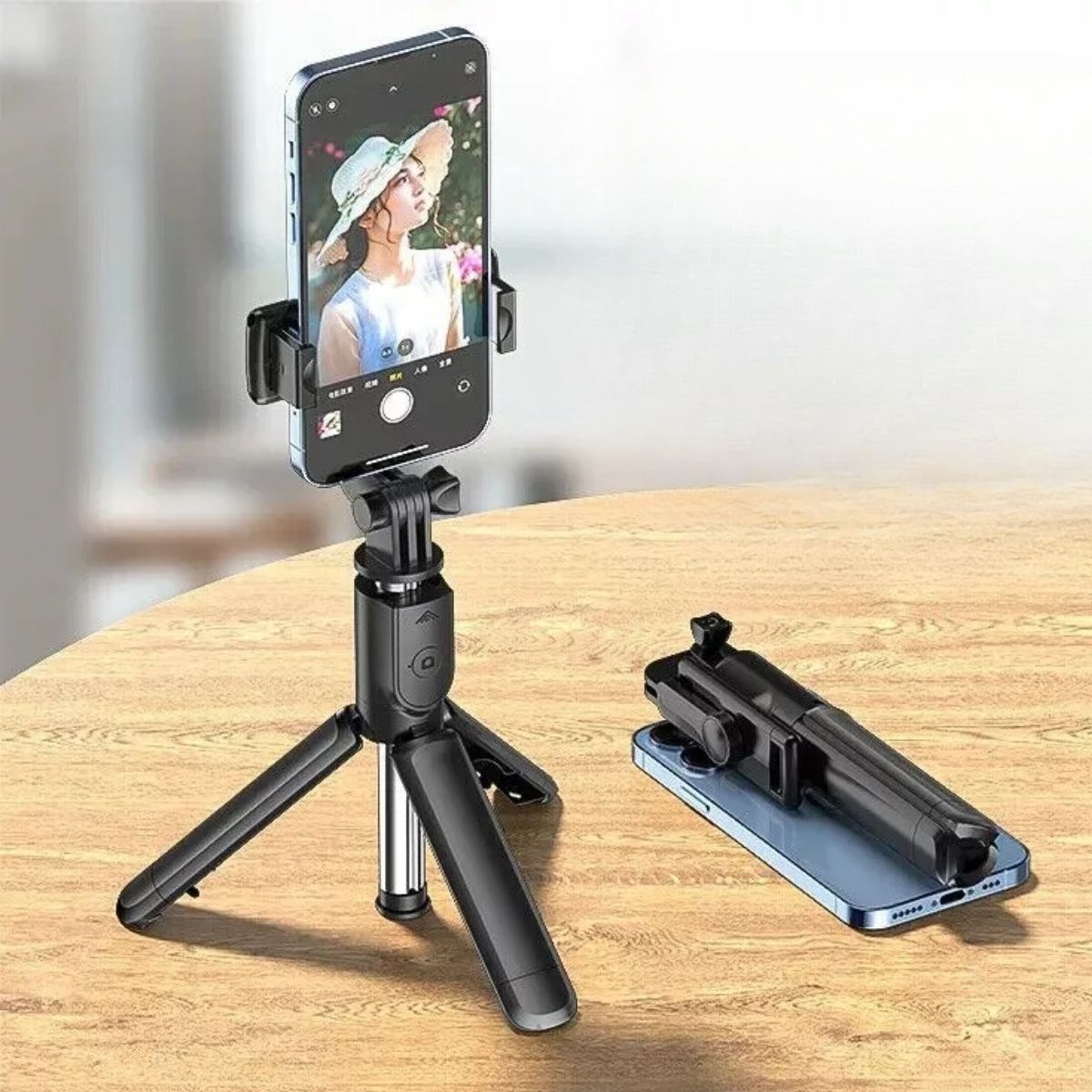 shop® Masaüstü Tripod Olabilen Telefon Tutuculu Kablosuz Kumandalı Selfie Çubuğu