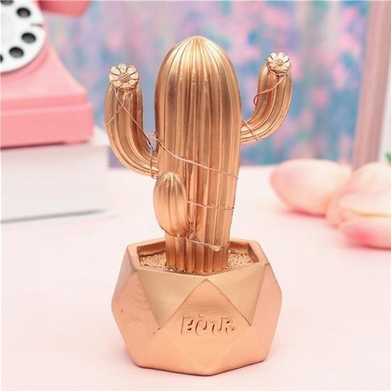 shop® Led Işıklı Sevimli Kaktüs Dekoratif Masa Lambası Mini Biblo Gece Lambası-GOLD
