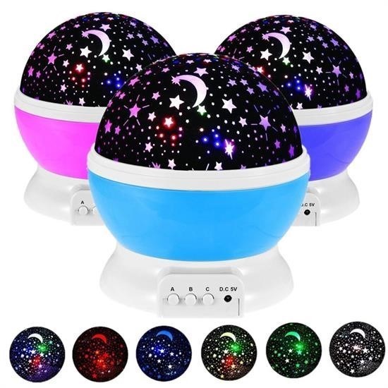 shop Renkli Ay Yıldız Tavan Yansıtma Pilli Led Gece Lambası Gökyüzü Projeksiyonlu Dönen Küre