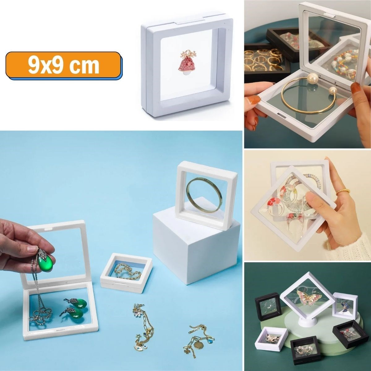  shop® 9x9 cm Standlı 3D Takı Ziynet Hatıra Koleksiyon Saklama Kutusu Şeffaf Film Çerçevesi