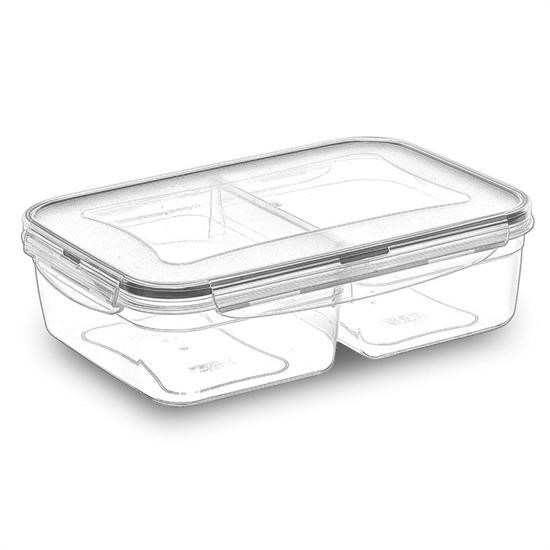 shop® 2 Bölmeli Sızdırmaz Contalı Kilitli Kapaklı 1 Litre Erzak Saklama Kabı -LC505
