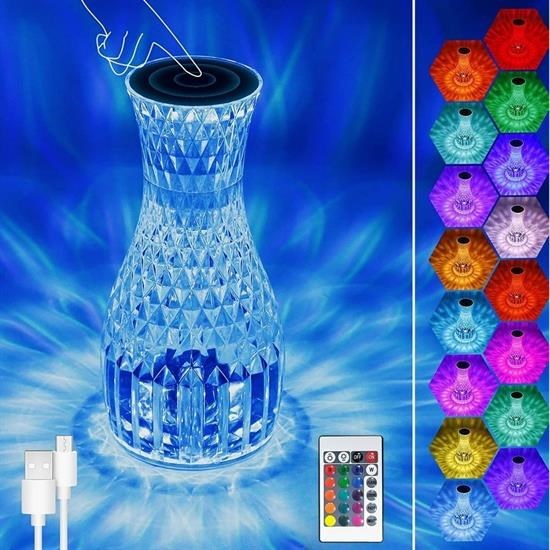 shop® Sürahi Model USB Şarjlı Kumandalı 16 Farklı Işık Modlu Masa Üstü Kristal Akrilik Lamba Led