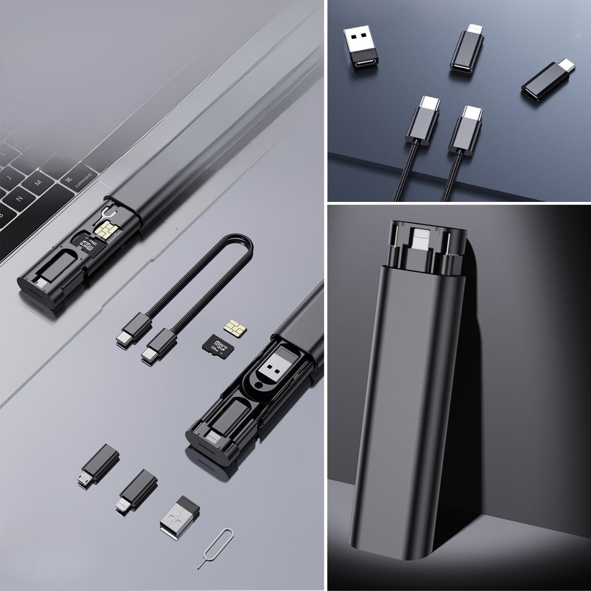 shop® Cep Tipi 60W Bas Aç Type-C,İphone Şarj,Micro USB Hızlı Şarj Data Kablo Seti 