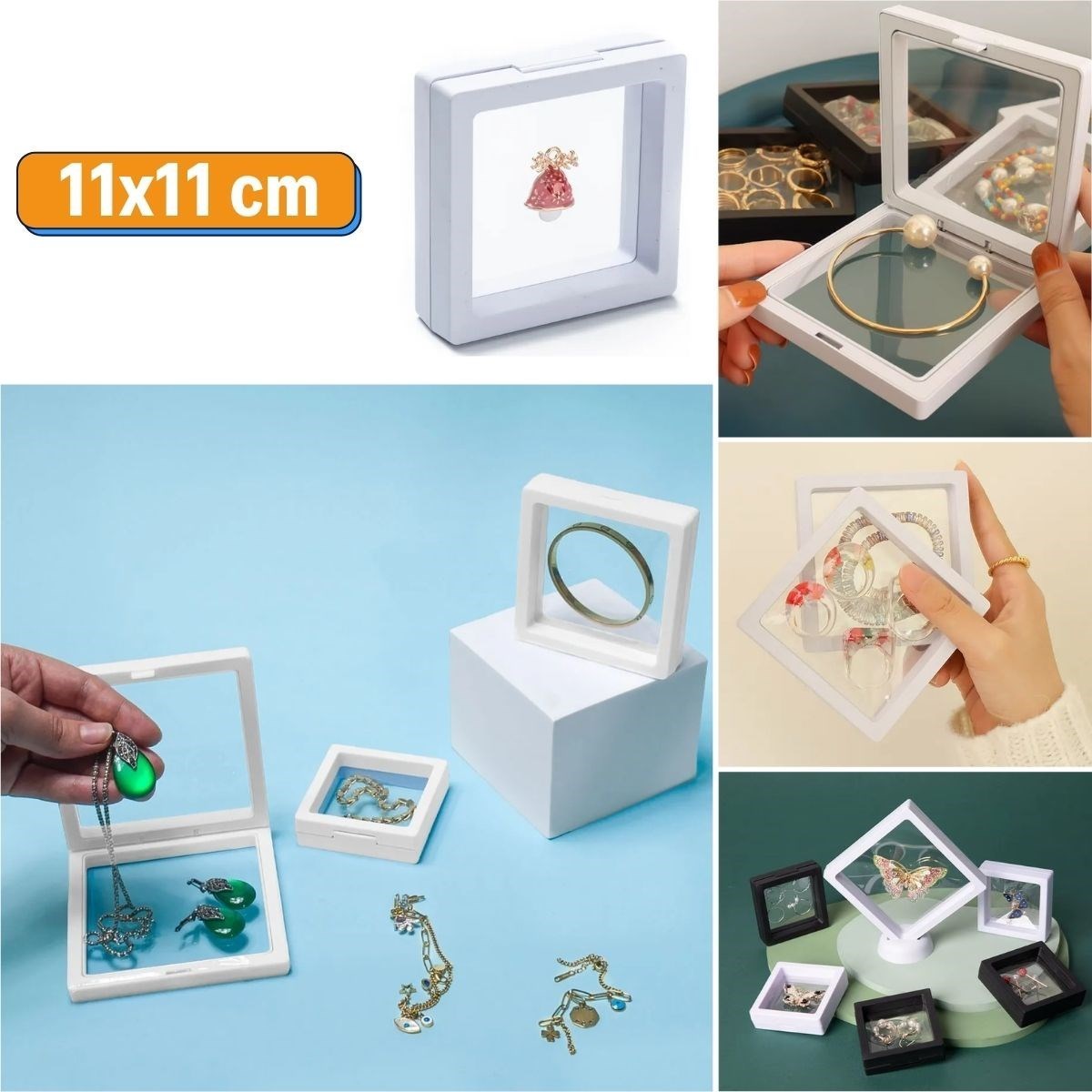 shop® 11x11cm Standlı 3D Takı Ziynet Hatıra Koleksiyon Saklama Kutusu Şeffaf Film Çerçevesi