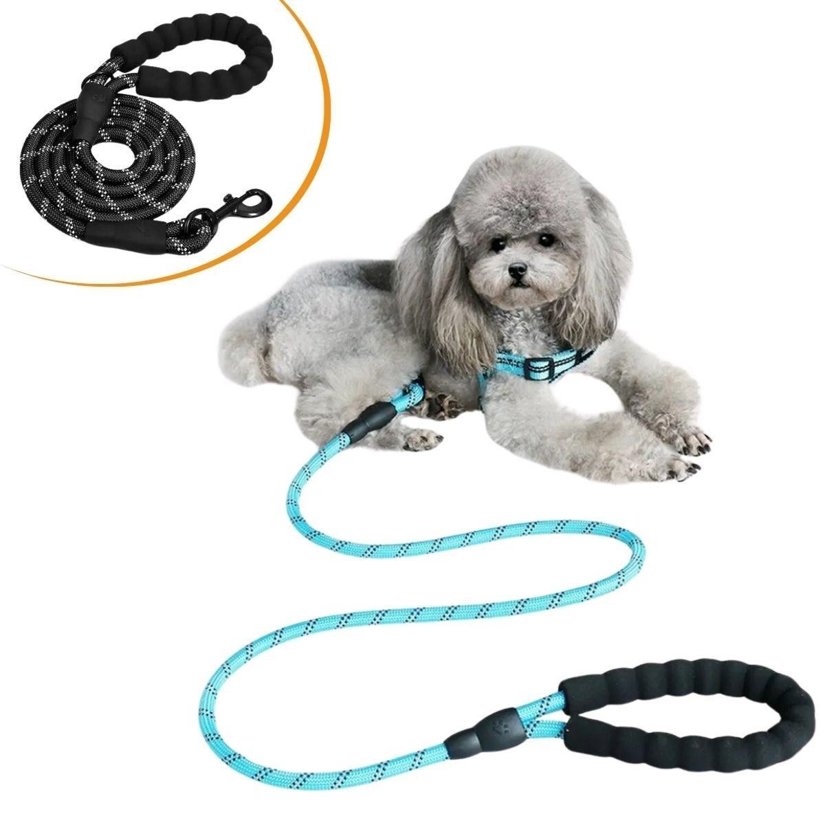 shop® Reflektörlü Fosforlu Köpek Gezdirme Halatı Tasma Kayışı Metal Kancalı 130 cm 