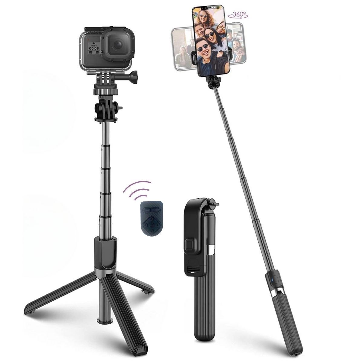shop® Fotoğraf Makinası ve Telefon Takılabilen 2si 1 Arada 2.2m Uzayan Selfie Çubuğu Kumandalı Tripod