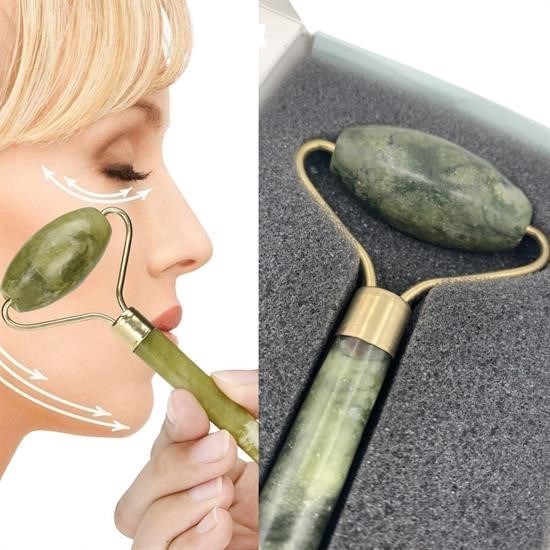 shop® Özel Süngerli Kutusunda Kırılmaz Çift Taraflı 2li Cilt Yüz Masaj Aleti Jade Roller Yeşim Taş