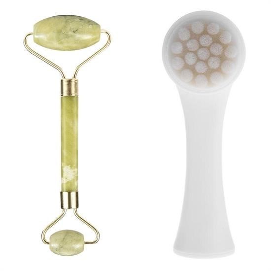 shop® 2li Set Çift Taraflı Cilt Temizleme Fırçası ve Yeşim Taşı Çift Taraflı Cilt Masaj Aleti