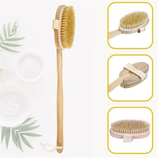 shop® Doğal At Kılı Selülit Karşıtı Sapı Çıkabilen Ahşap Banyo Fırçası