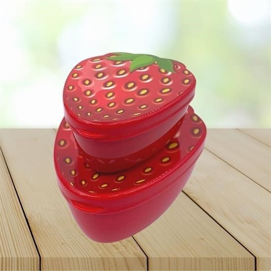 shop® 2'li İç İçe Geçebilen Çilek Model Saklama ve Beslenme Kabı Seti (550 ml + 250 ml)