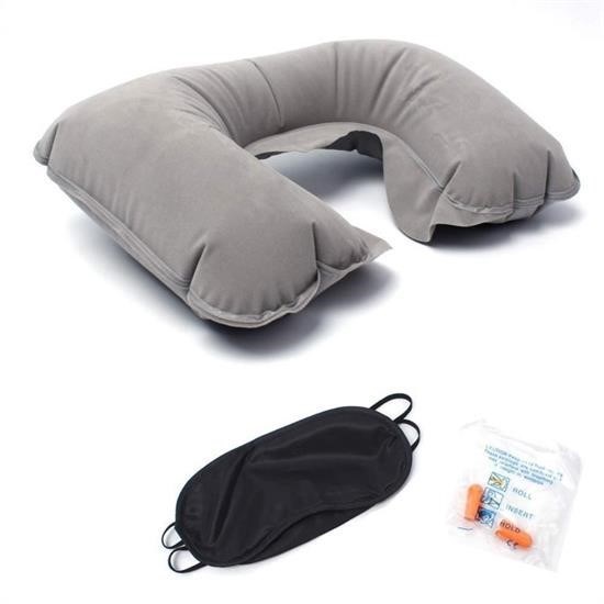 shop® Üçlü Seyahat Seti Şişme Yastık Göz Bandı Kulak Tıkacı